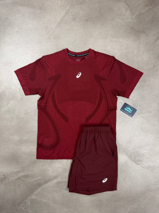 Asics Road Seamless Burgundy Shorts & T-shirt Set