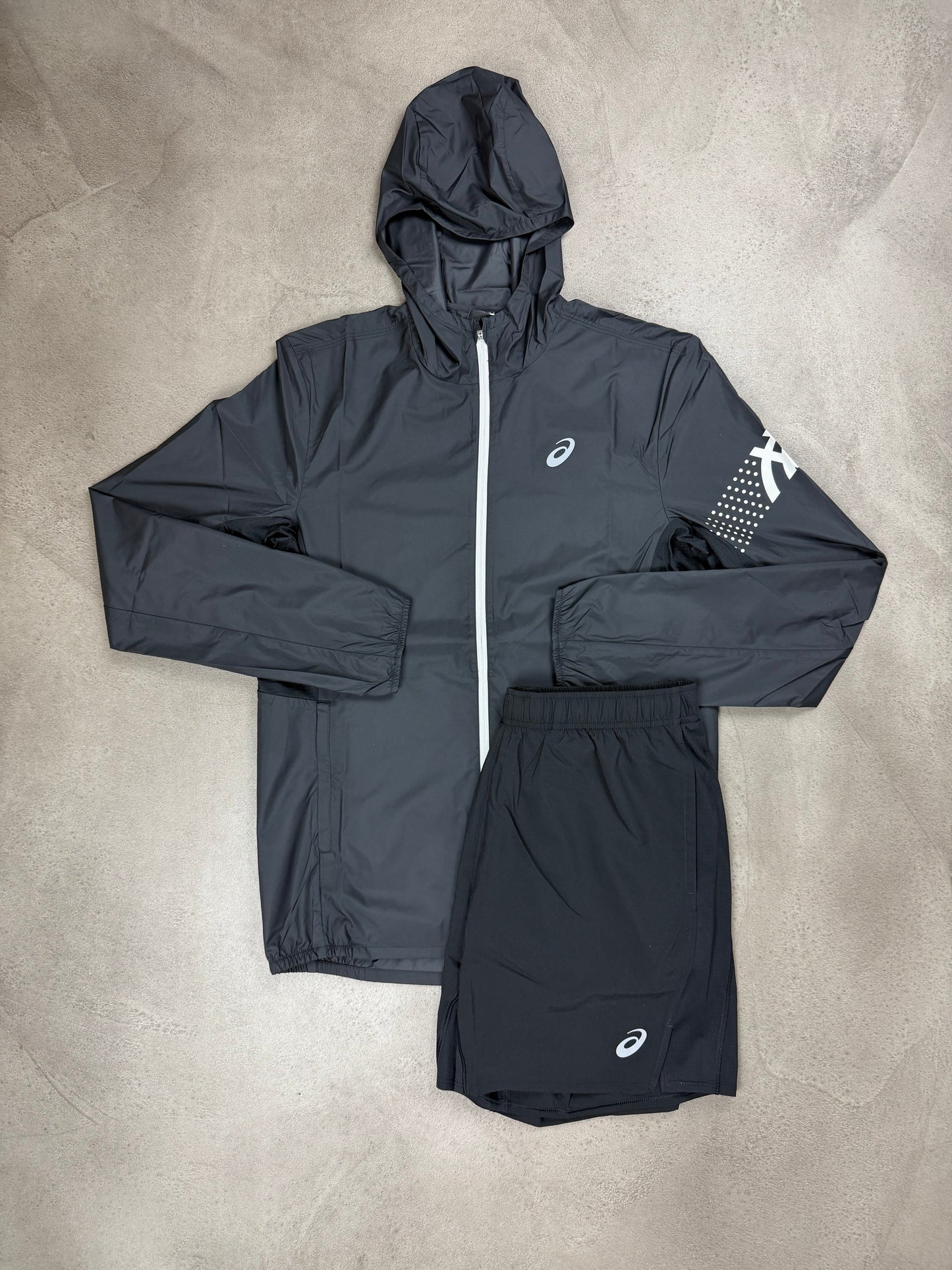 Asics Icon Black Jacket & Shorts Set