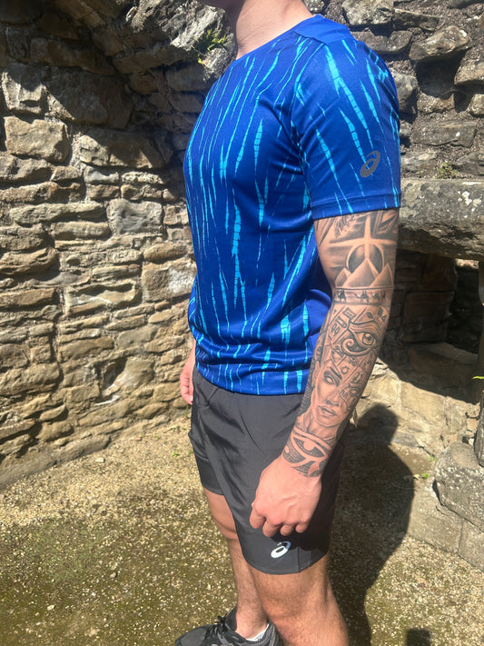 Asics Blue All Over Print & Graphite Shorts Set
