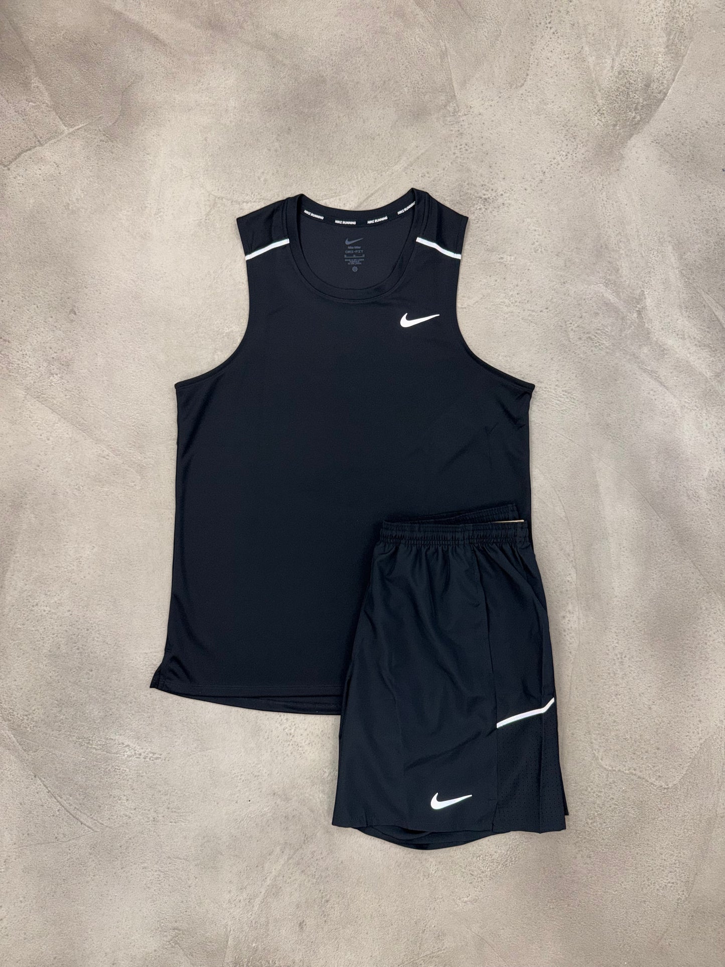 Nike Black Miler Vest & Shorts set